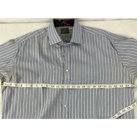 Thomas Dean Men's Size XL  Blue Stripe Button Up Shirt‎ Flip Cuffs Long Sleeve - Picture 8 of 9